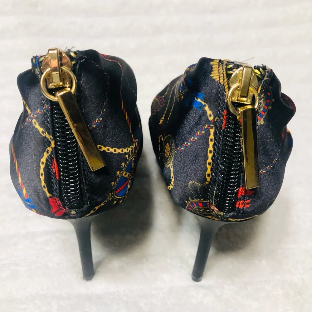 ZARA Black Ankle Boots Multi Scarf Print Satin Bootie Heels. Size 36 - Picture 11 of 14